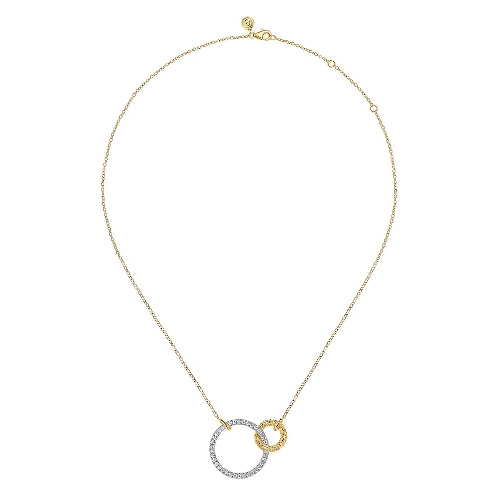 Gabriel & Co., 14K White & Yellow Gold Bujukan and Diamond Interlocking Pendant Necklace