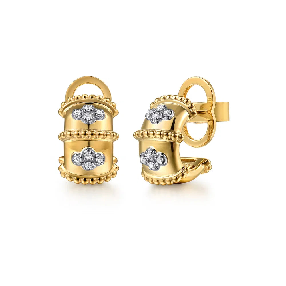 Gabriel & Co., 14K White & Yellow Gold Bujukan and Diamond J Hoop Earrings