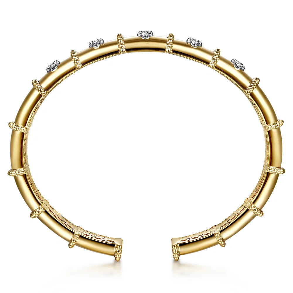 Gabriel & Co., 14K White & Yellow Gold Bujukan and Diamond Split Bangle Bracelet