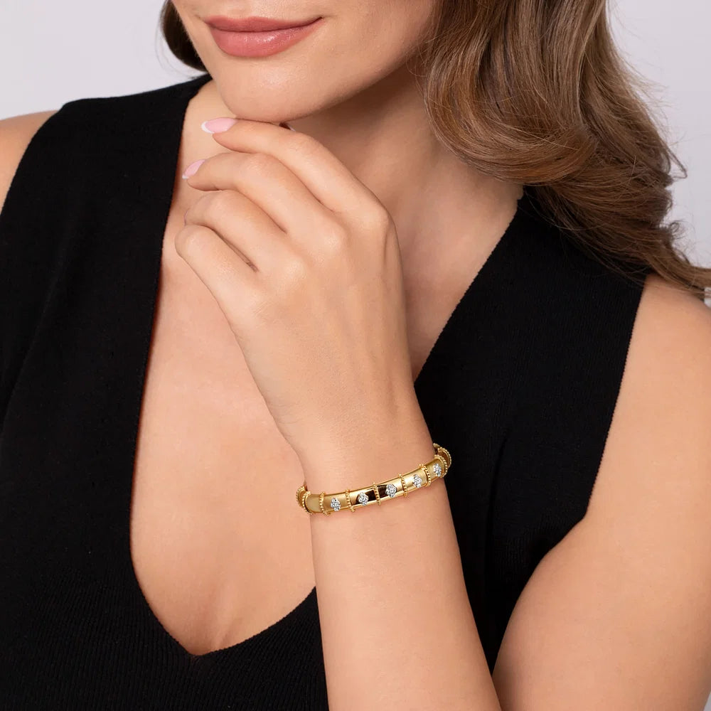 Gabriel & Co., 14K White & Yellow Gold Bujukan and Diamond Split Bangle Bracelet