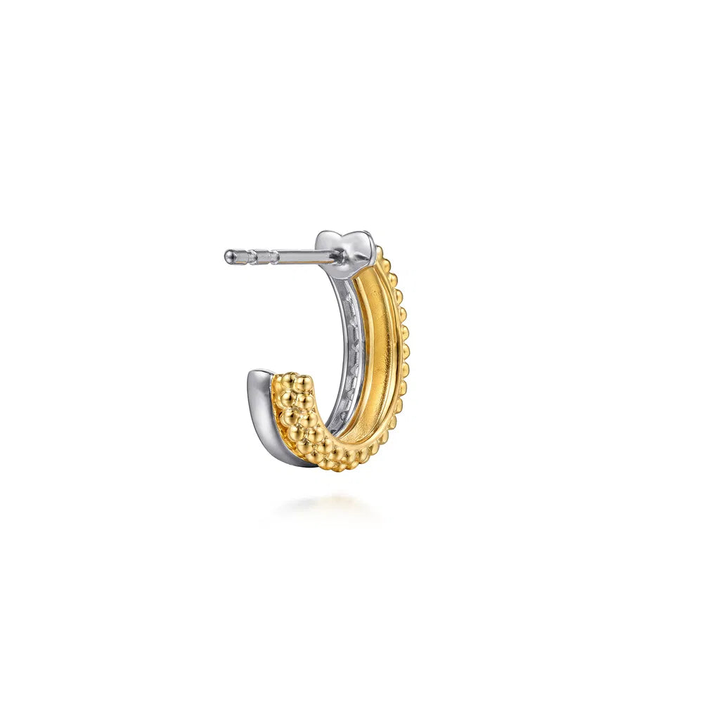Gabriel & Co., 14K White & Yellow Gold Bujukan and Diamond Stacked J Hoop Earrings