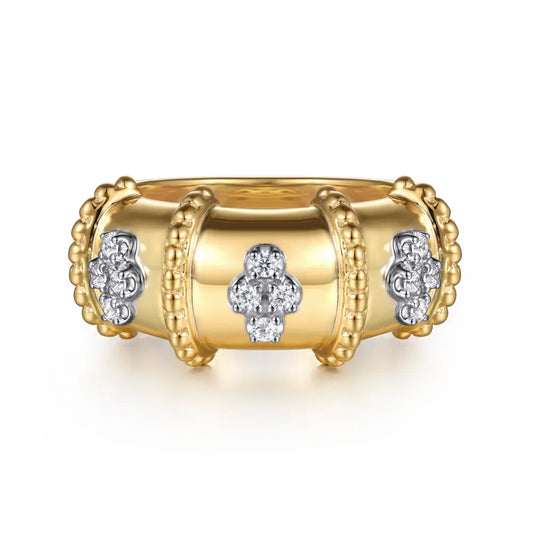 Gabriel & Co., 14K White & Yellow Gold Bujukan and Diamond Wide Band Ring
