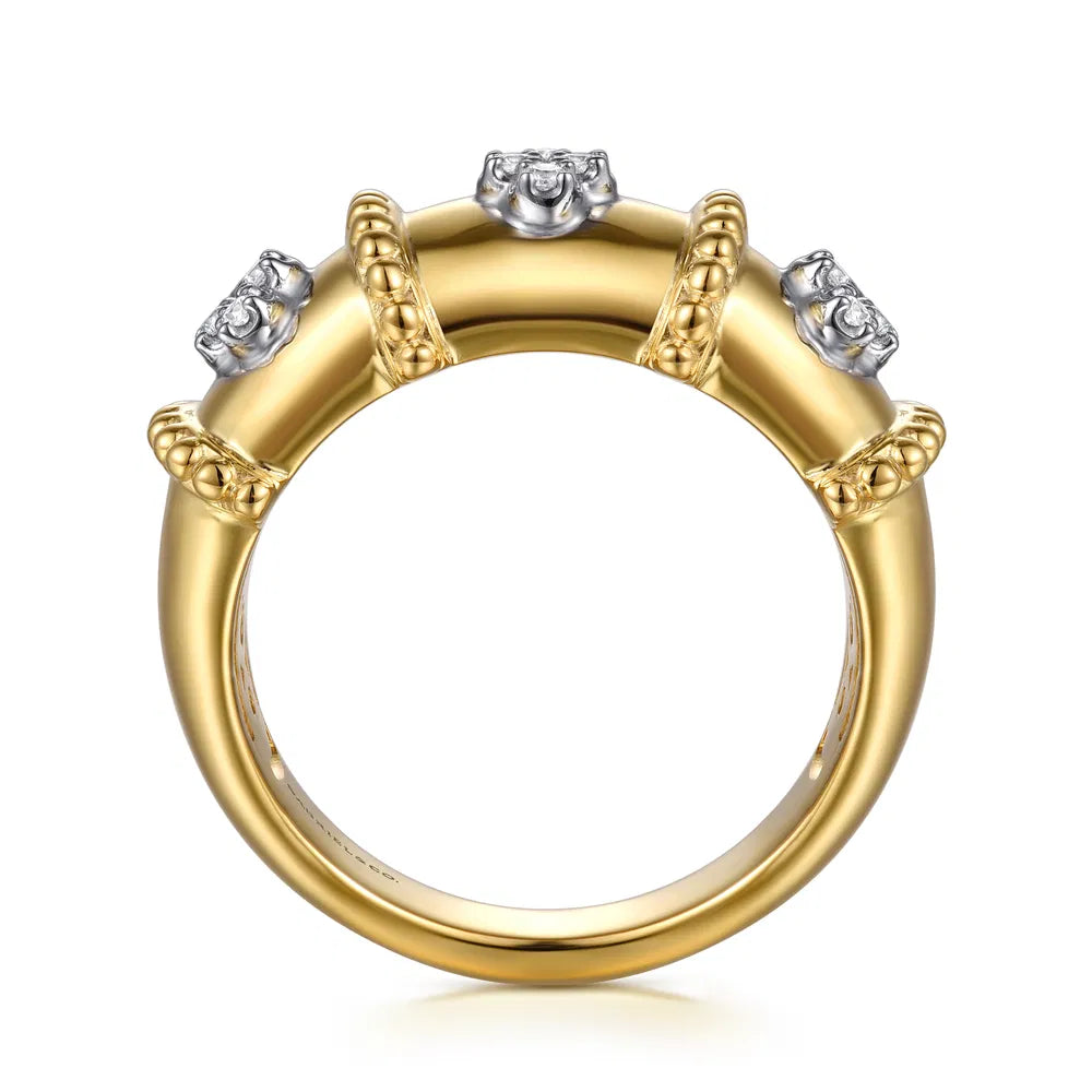 Gabriel & Co., 14K White & Yellow Gold Bujukan and Diamond Wide Band Ring