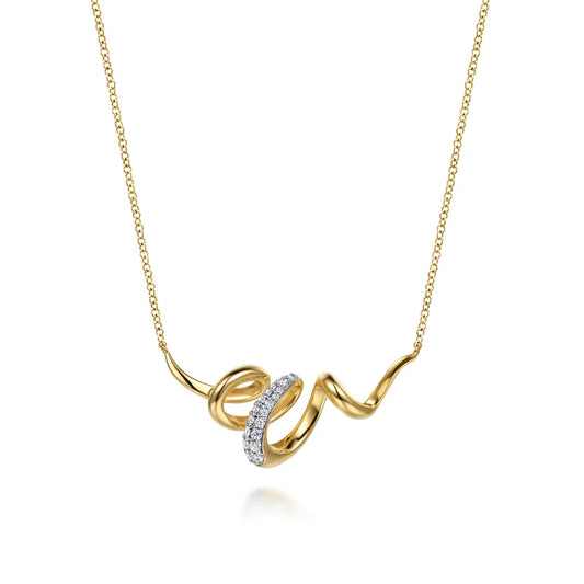 Gabriel & Co., 14K White & Yellow Gold Diamond Swirl Bar Necklace