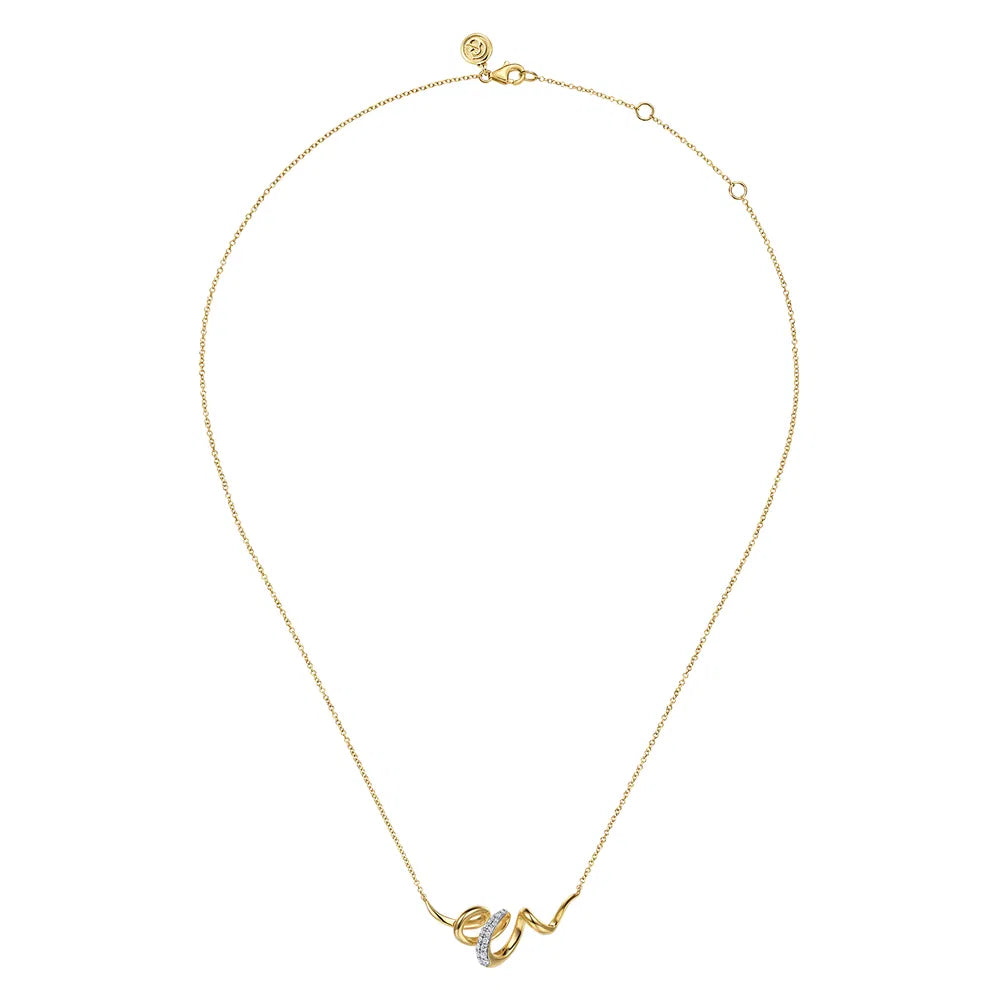 Gabriel & Co., 14K White & Yellow Gold Diamond Swirl Bar Necklace