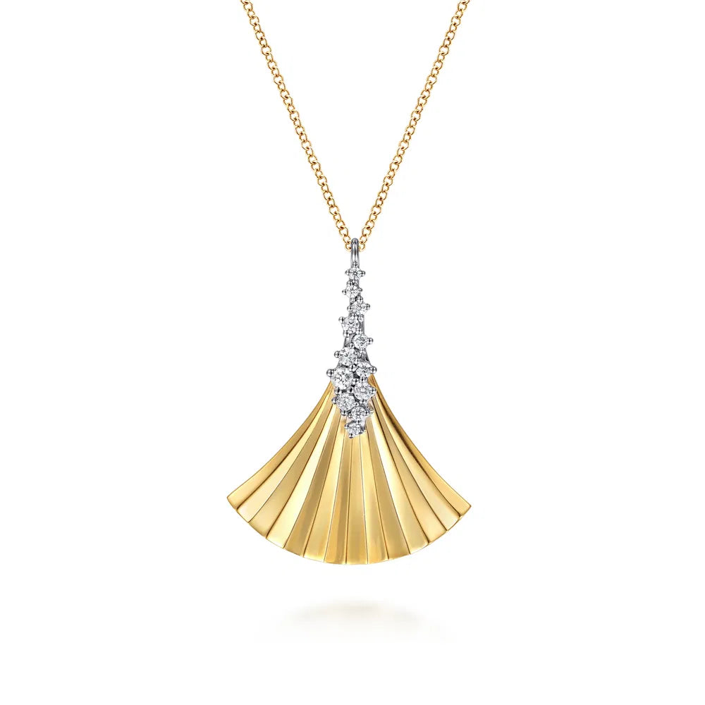Gabriel & Co., 14K White & Yellow Gold Diamond and Diamond Cut Pendant Necklace