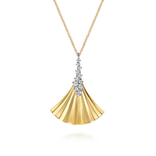 Gabriel & Co., 14K White & Yellow Gold Diamond and Diamond Cut Pendant Necklace