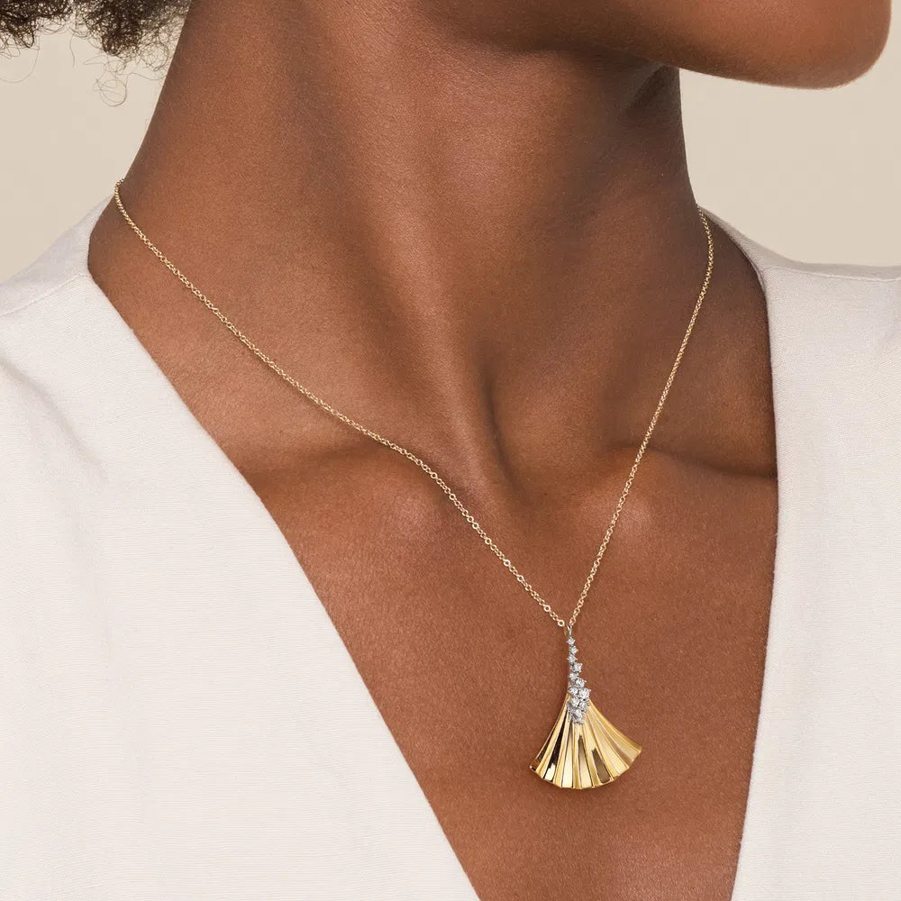 Gabriel & Co., 14K White & Yellow Gold Diamond and Diamond Cut Pendant Necklace