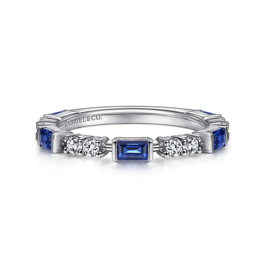 Gabriel & Co., 14K White Gold Alternating Sapphire Baguette and Diamond Ring