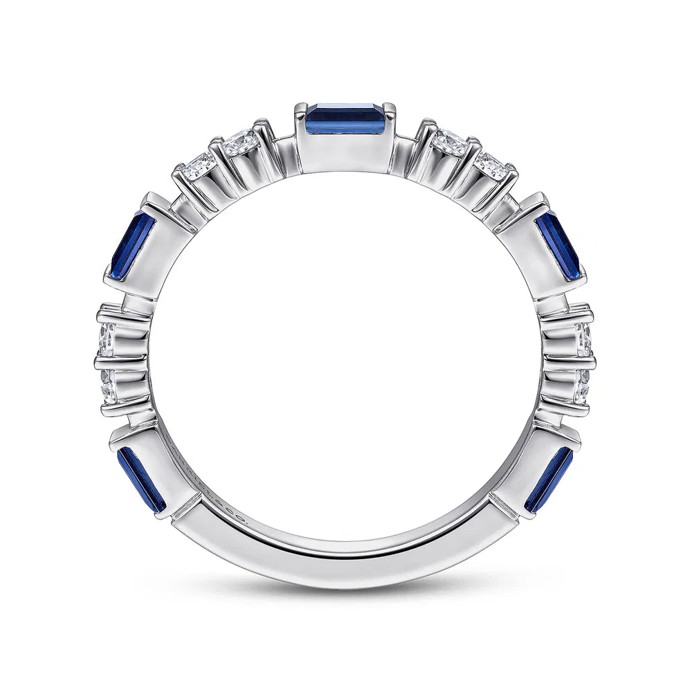 Gabriel & Co., 14K White Gold Alternating Sapphire Baguette and Diamond Ring