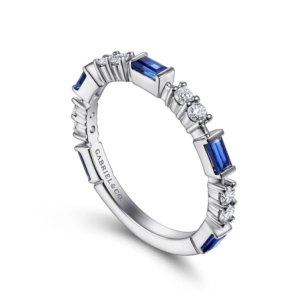 Gabriel & Co., 14K White Gold Alternating Sapphire Baguette and Diamond Ring