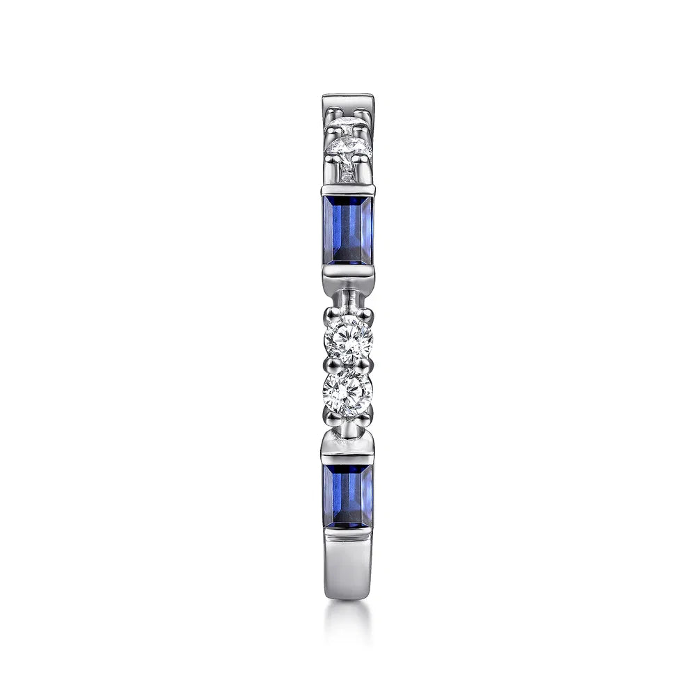 Gabriel & Co., 14K White Gold Alternating Sapphire Baguette and Diamond Ring