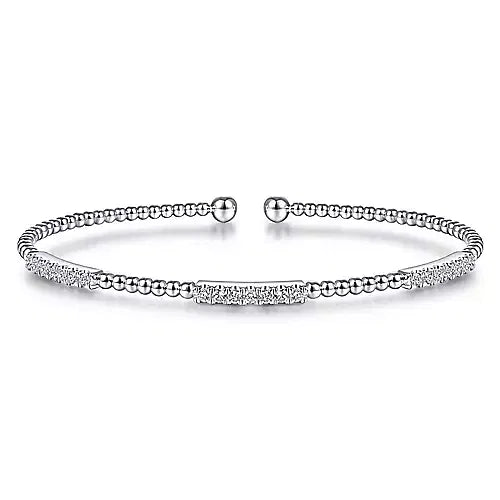 Gabriel & Co., 14K White Gold Bujukan Bead Cuff Bracelet with Diamond Pave Stations