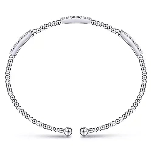 Gabriel & Co., 14K White Gold Bujukan Bead Cuff Bracelet with Diamond Pave Stations