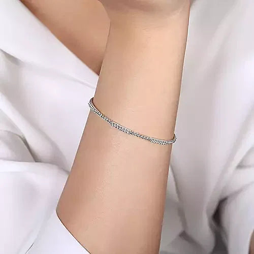 Gabriel & Co., 14K White Gold Bujukan Bead Cuff Bracelet with Diamond Pave Stations