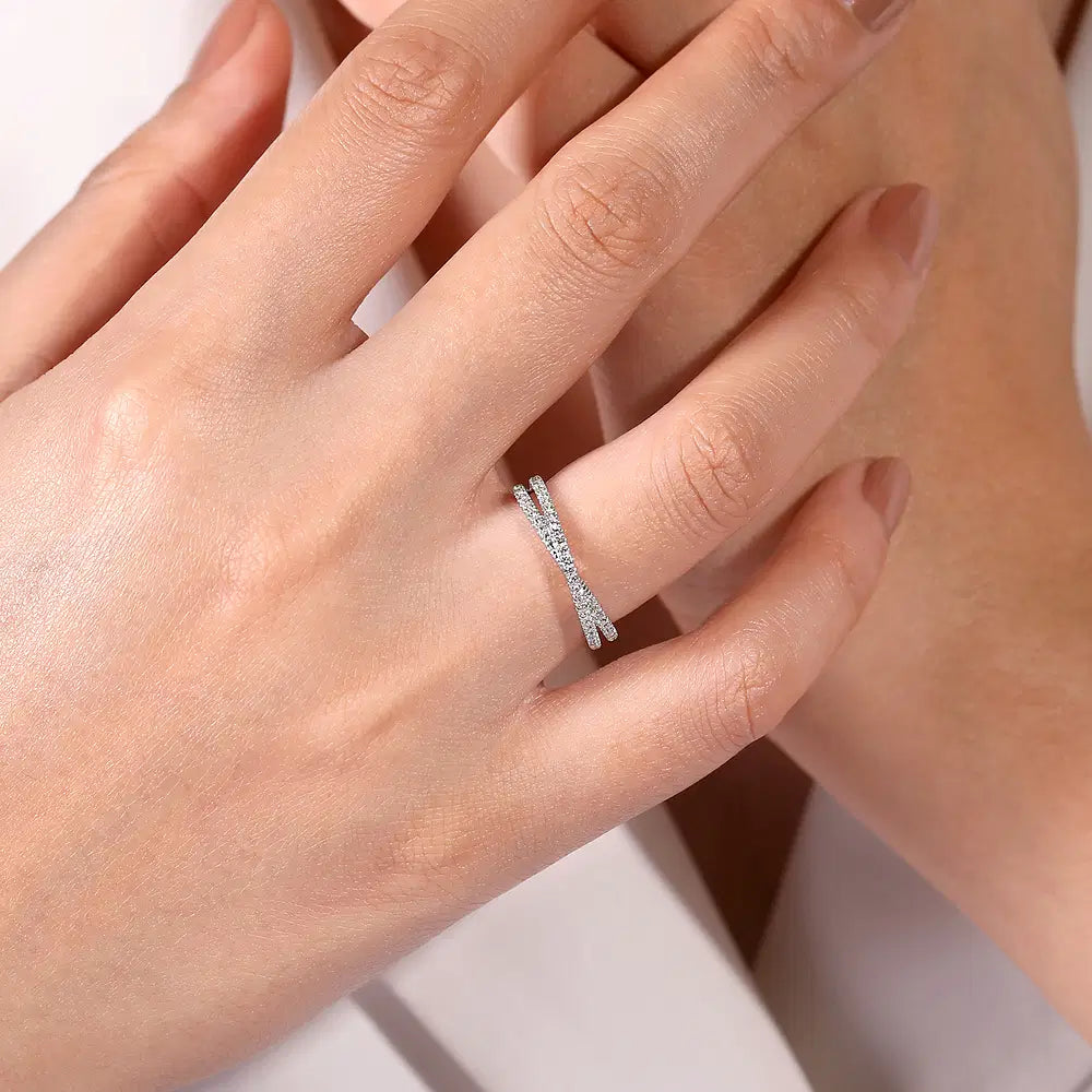 Gabriel & Co., 14K White Gold Criss Cross Diamond Stackable Ring