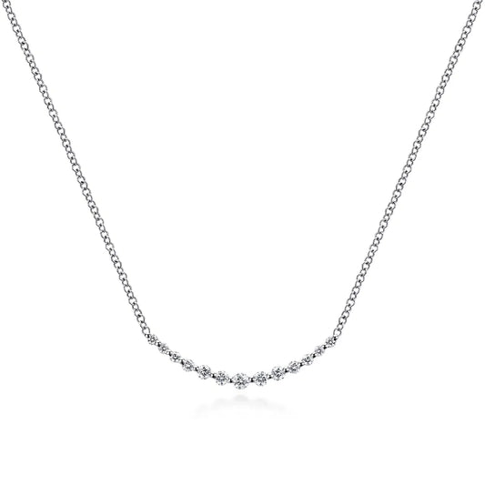 Gabriel & Co., 14K White Gold Diamond Curved Bar Necklace