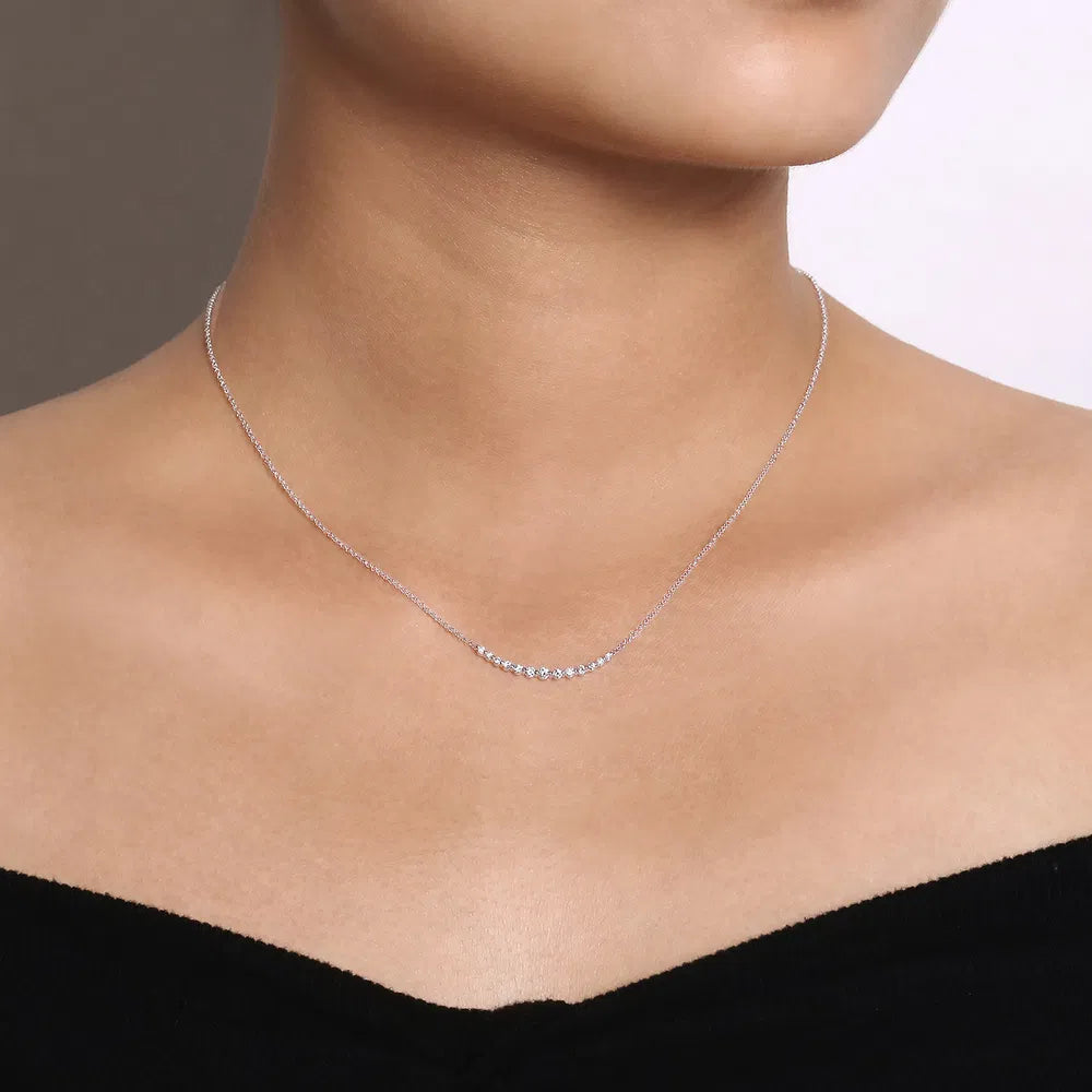 Gabriel & Co., 14K White Gold Diamond Curved Bar Necklace