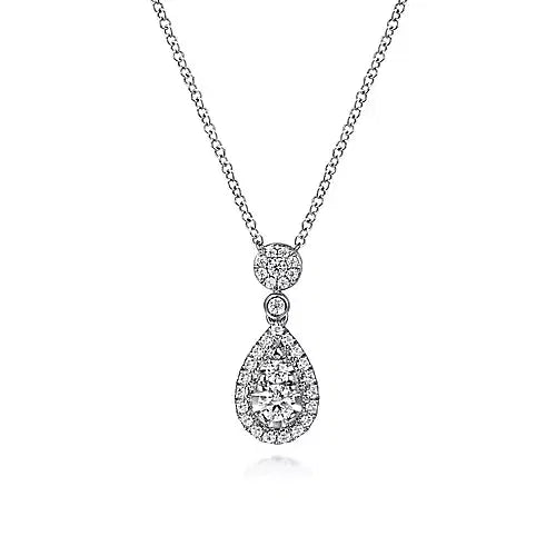 Gabriel & Co., 14K White Gold Diamond Pear Shape Pendant Necklace