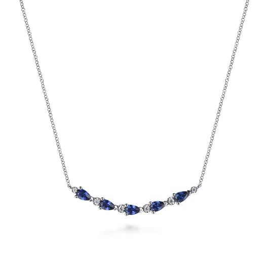 Gabriel & Co., 14K White Gold Diamond and Pear Sapphire Bar Necklace