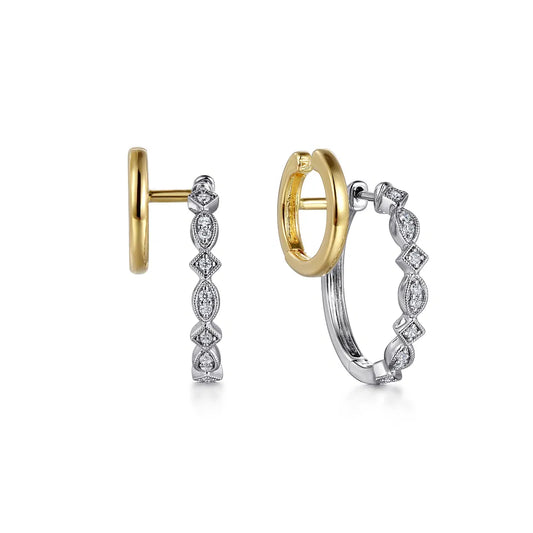 Gabriel & Co., 14K White-Yellow Gold Diamond Easy Stackable Hoop Earrings