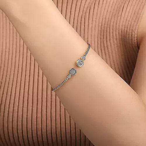 Gabriel & Co., 14K White and Yellow Gold Diamond Bujukan Bangle