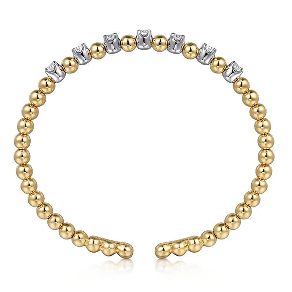 Gabriel & Co., 14K White and Yellow Gold Diamond Bujukan Beads Split Bangle