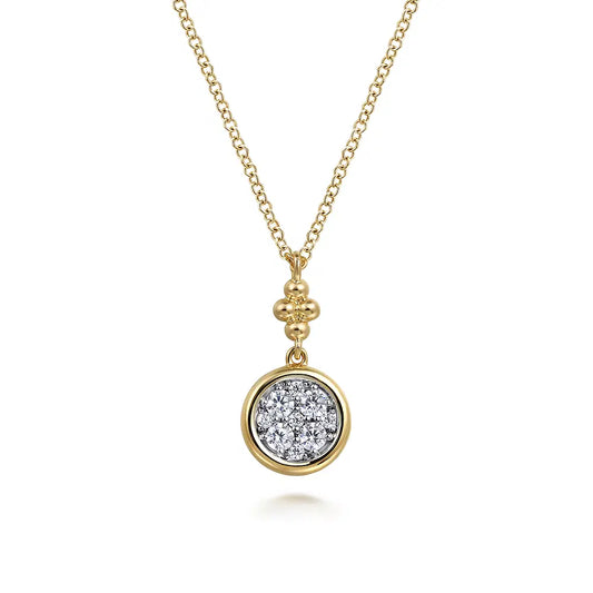Gabriel & Co., 14K White and Yellow Gold Diamond Cluster Bujukan Drop Pendant Necklace