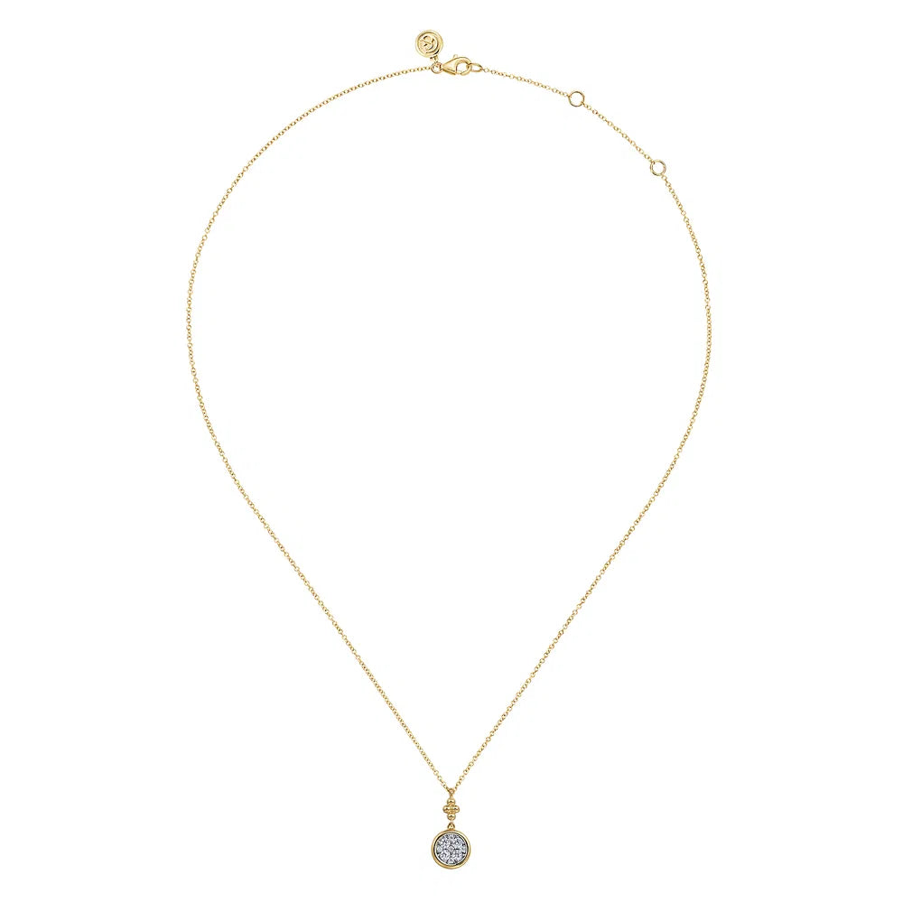 Gabriel & Co., 14K White and Yellow Gold Diamond Cluster Bujukan Drop Pendant Necklace