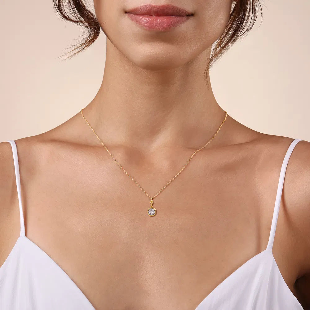 Gabriel & Co., 14K White and Yellow Gold Diamond Cluster Bujukan Drop Pendant Necklace