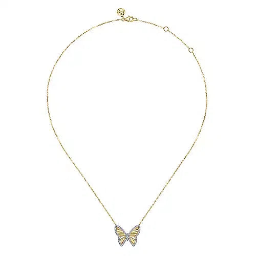 Gabriel & Co., 14K White and Yellow Gold Diamond Cut Butterfly Necklace