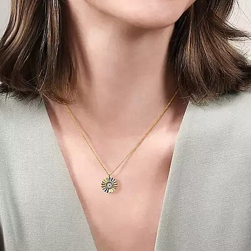 Gabriel & Co., 14K White and Yellow Gold Diamond Cut Pendant Necklace