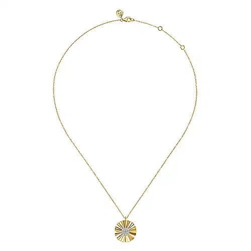 Gabriel & Co., 14K White and Yellow Gold Diamond Round Shape Necklace with Diamond Cut Texture