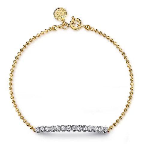 Gabriel & Co., 14K White and Yellow Gold White Sapphire Bar Bracelet