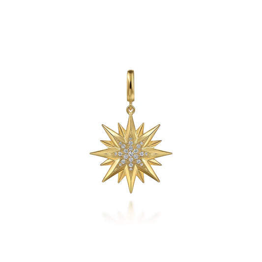 Gabriel & Co., 14K Y G D Starburst Medallion Pendant in Size 24mm