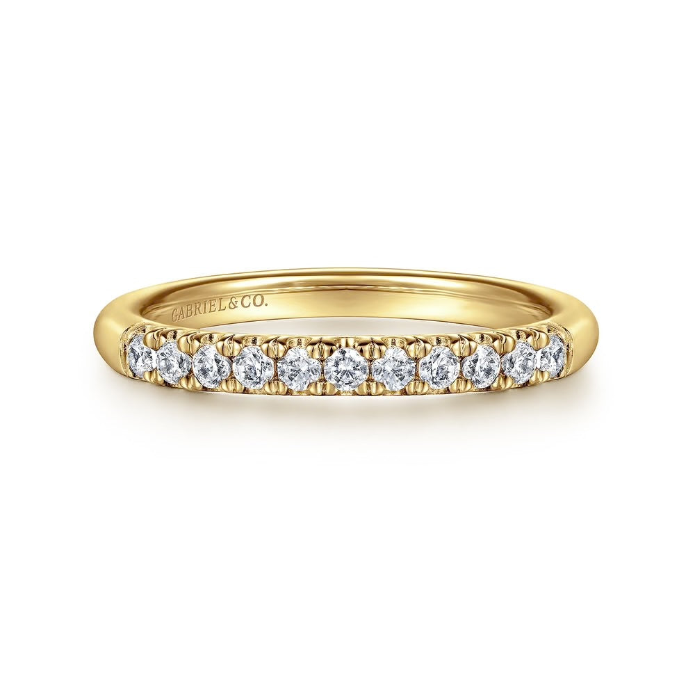 Gabriel & Co., 14K Yellow Gold 11 Stone French Pave Diamond Wedding Band