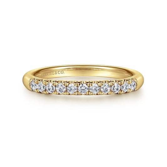 Gabriel & Co., 14K Yellow Gold 11 Stone French Pave Diamond Wedding Band
