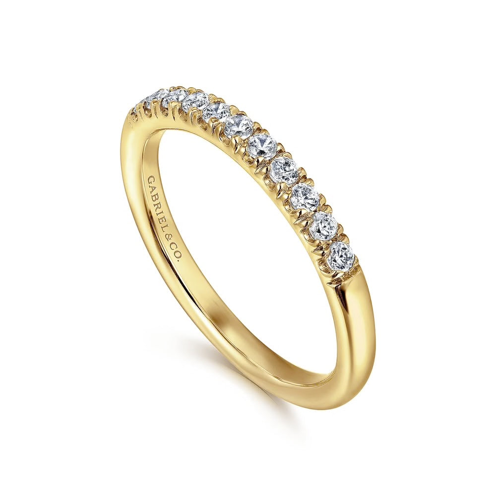 Gabriel & Co., 14K Yellow Gold 11 Stone French Pave Diamond Wedding Band