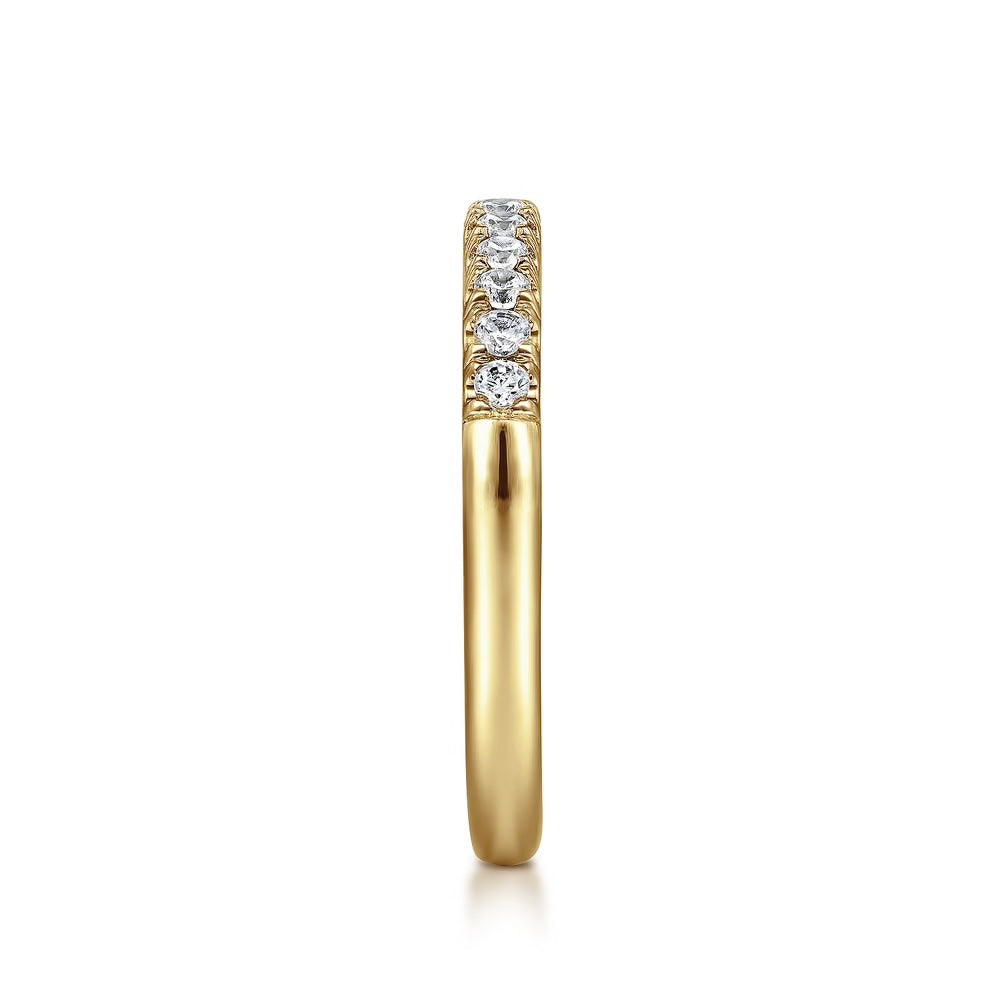 Gabriel & Co., 14K Yellow Gold 11 Stone French Pave Diamond Wedding Band