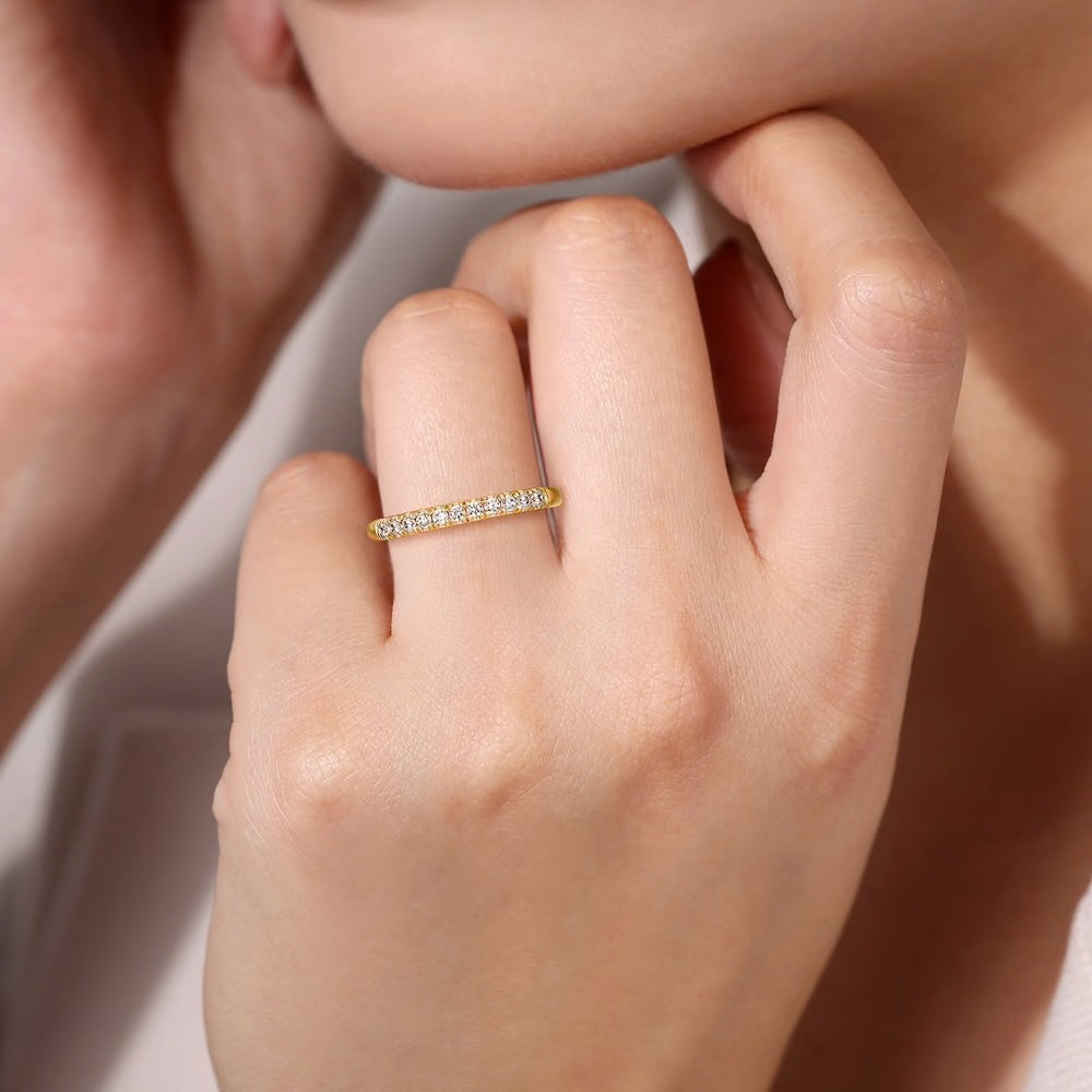 Gabriel & Co., 14K Yellow Gold 11 Stone French Pave Diamond Wedding Band