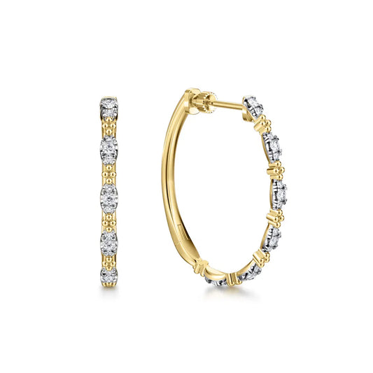 Gabriel & Co., 14K Yellow Gold 30mm Diamond Station Classic Hoop Earrings