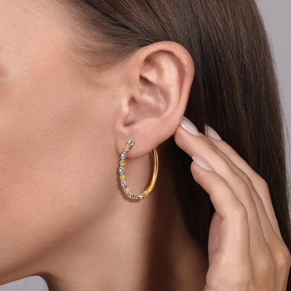 Gabriel & Co., 14K Yellow Gold 30mm Diamond Station Classic Hoop Earrings