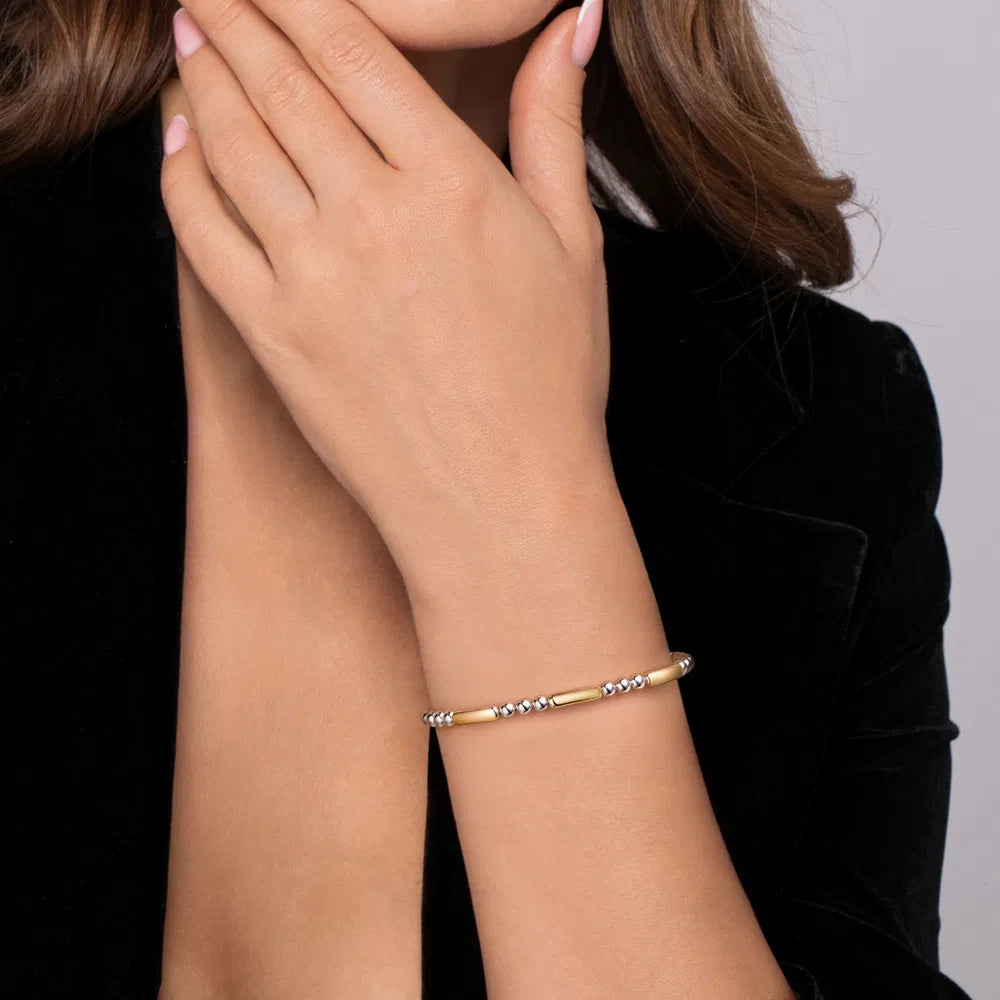 Gabriel & Co., 14K Yellow Gold And 925 Sterling Silver Three Station Bar Bujukan Bangle Bracelet