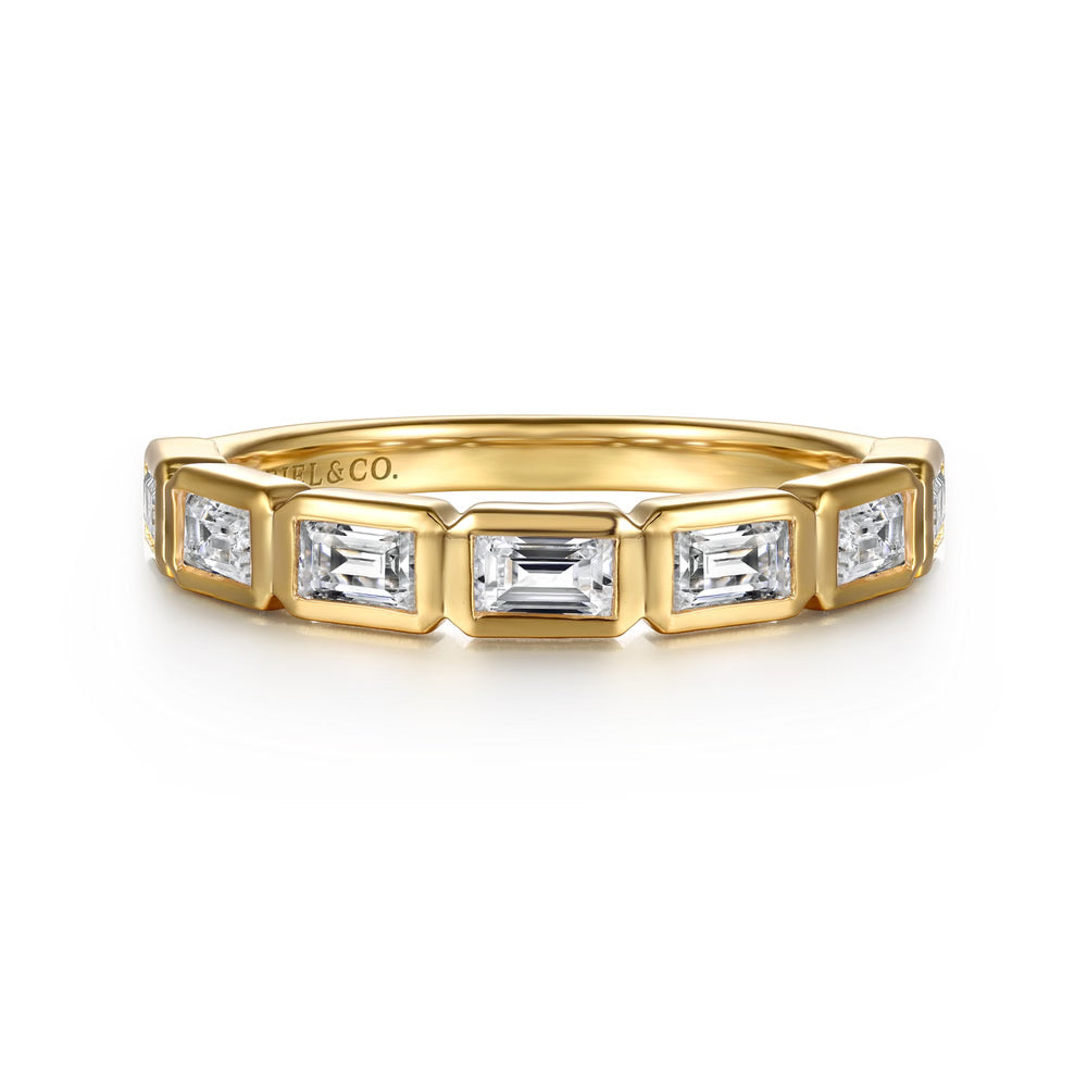 Gabriel & Co., 14K Yellow Gold Bezel Baguette Diamond Band