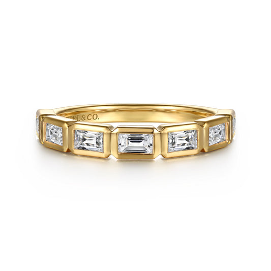 Gabriel & Co., 14K Yellow Gold Bezel Baguette Diamond Band