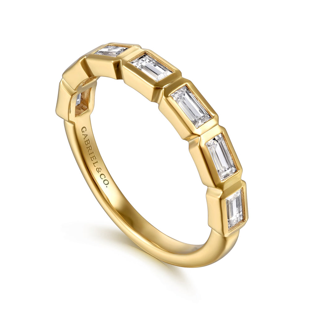 Gabriel & Co., 14K Yellow Gold Bezel Baguette Diamond Band