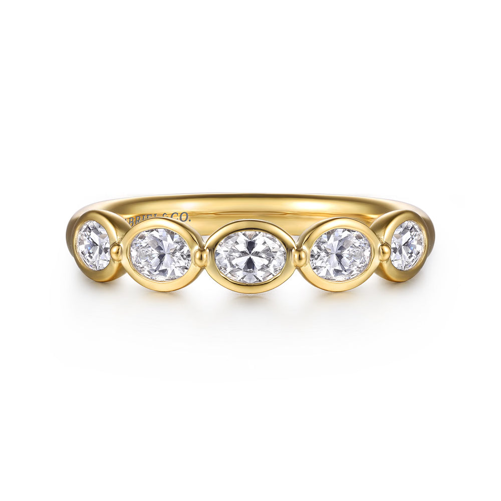 Gabriel & Co., 14K Yellow Gold Bezel Oval 5 Stone Diamond Band