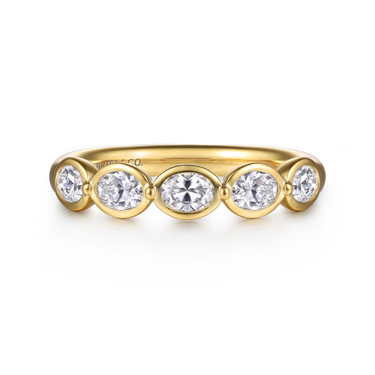 Gabriel & Co., 14K Yellow Gold Bezel Oval 5 Stone Diamond Band