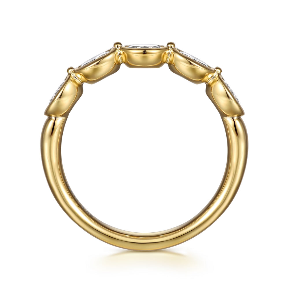 Gabriel & Co., 14K Yellow Gold Bezel Oval 5 Stone Diamond Band
