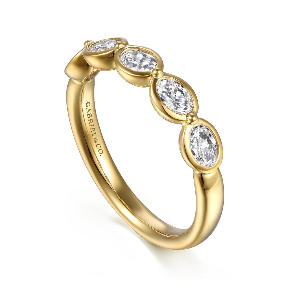Gabriel & Co., 14K Yellow Gold Bezel Oval 5 Stone Diamond Band